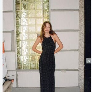 ZARA RHINESTONE POLYAMIDE DRESS. SIZE 
BLACK